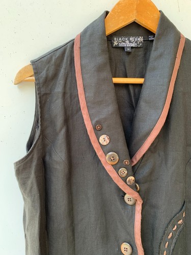 BLACK PLUM by Nava Kingston Unique Black Linen Long Vest Size M - Picture 3 of 8