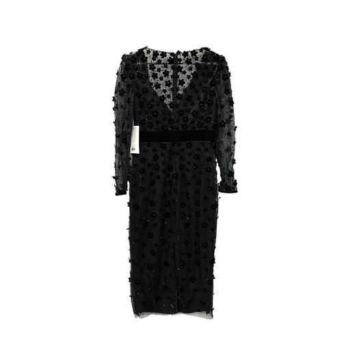 Mac Duggal Black Floral Embellished Illusion Long Sleeve Column Midi Dress NWT - Picture 5 of 7