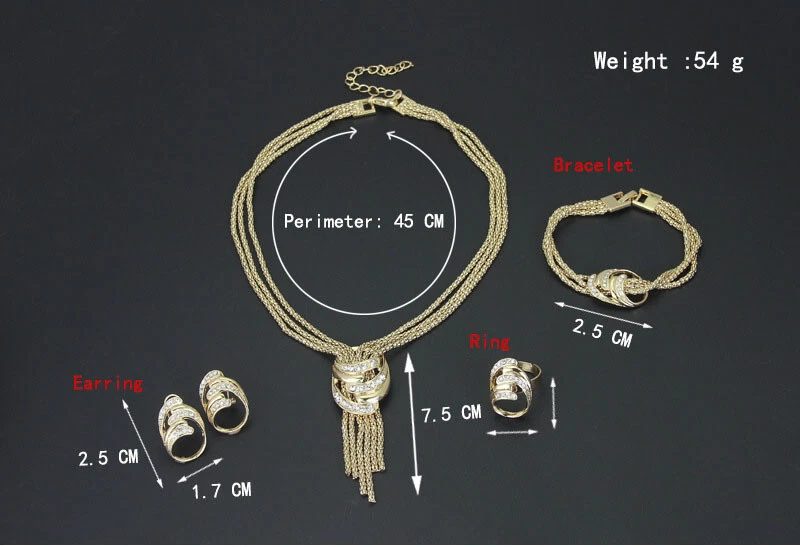 Moda Collar Pulsera Pendientes Anillo Joyería Conjunto Foto 2 de 4