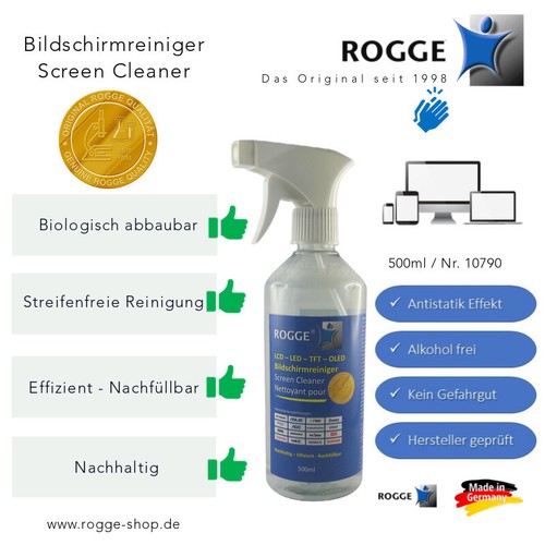 ROGGE Bildschirmreiniger 500ml Screen Cleaner inkl.1xMicrofasertuch 40x40cm - Bild 3 von 8