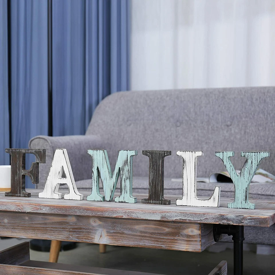 MyGift Rustic Multicolor Wood Tabletop Family Letters Sign - Image 3 of 4