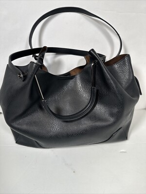 Sondra Roberts Squared Black Pebbled Vegan Leather Tote Purse