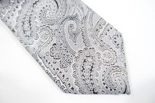SILVER GRAY PAISLEY PRINT 2.5 INCH SLIM NECK TIE MENS NEW