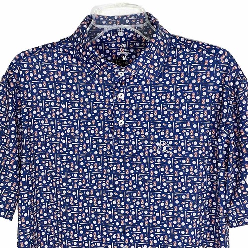 Rhoback The Ballgame Mens M Performance Polo S/S Baseball America Flag Shirt AOP
