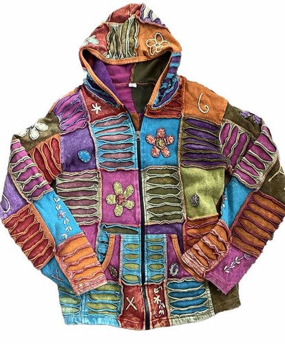 Vintage 90s Y2K Hoodie Women’s S/M Jacket Zipper Patchwork Flowers Razercut