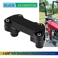 Black 1 1/2" Tall Handlebar Risers &Top Clamp For Harley Fatboy Night Train Dyna