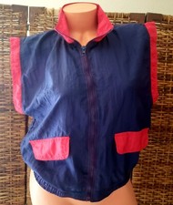 Vintage 90's Argee Sport Nylon Hip Hop Pop Blue Red Full Zip Hi Neck Vest Sz M