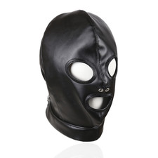 Lace Up PU Leather Head Harness Hood Mask Slaves Headgear Eye Mouth Open Binding