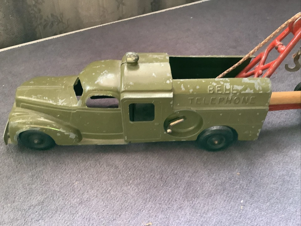 Hubley Kiddie Juguete Hierro Fundido Campana Teléfono 478 Camión Verde Oscuro Usado Pluma Roja Foto 2 de 4