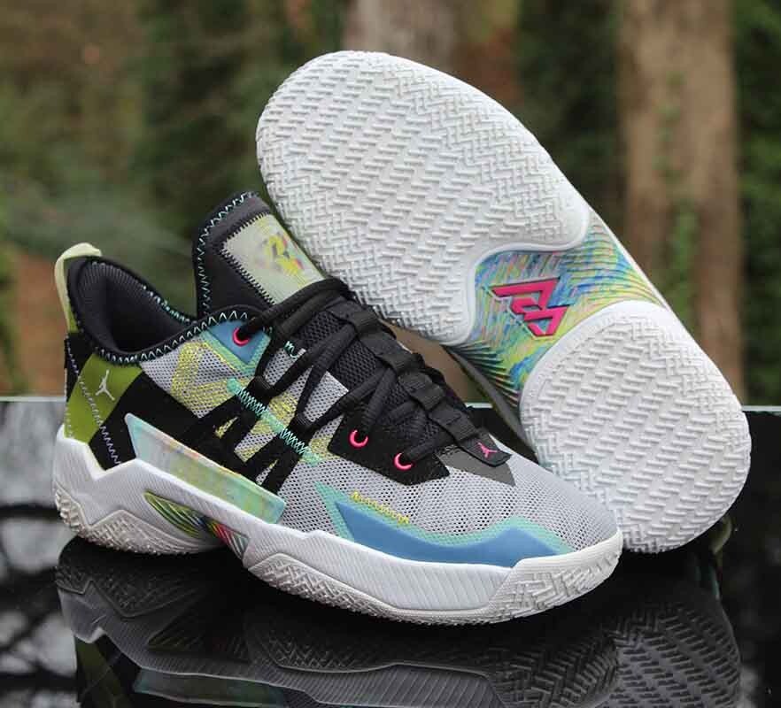 Jordan One Take II Wolf Grey Size 6.5Y Aurora Green Custom CW2457