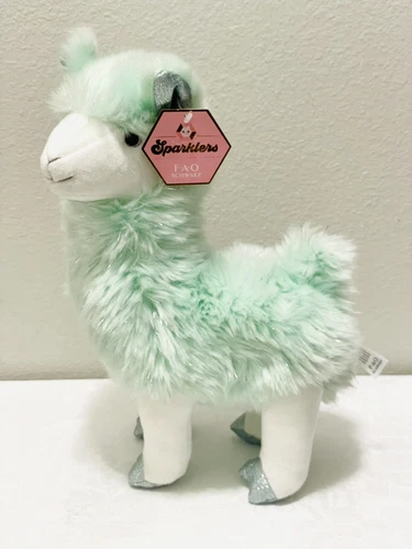 Fao Schwarz Sparklers Glitter Llama Alpaca Green Plush Stuffed Animal With Tag