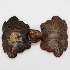 Chinese Oriental culture carving jade beast head feather veins blet clasp C300