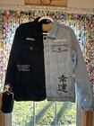 Rue 21 Doodled Graffiti Denim 2 Toned Jacket Collared Full Buttoned Medium — photo 1
