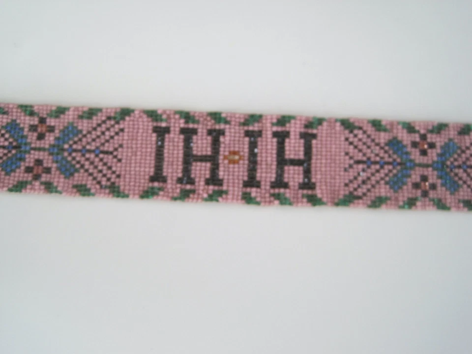 Victorian Seed Bead Belt Or Head Band HI HI Pink Floral 25"  Antique Indian - Image 3 of 4