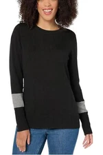 Belle by Kim Gravel Women's SophistiChic Stripe Round Neck Sweater Blk