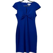 SIENA Stretch Twist Keyhole Neck Cap Sleeve Bodycon Dress Cobalt Blue Size 8