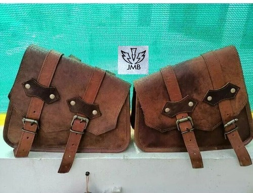 3 Brown Leather Motorcycle Saddle Bag Luggage Bag For Harley Softail Standard - Foto 13 di 18