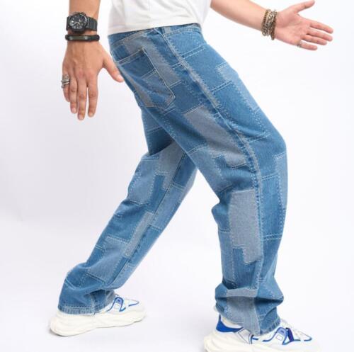 Men's Mixed Blue Denim Cotton Straight Leg Casual Jeans Punk Pants Trousers New