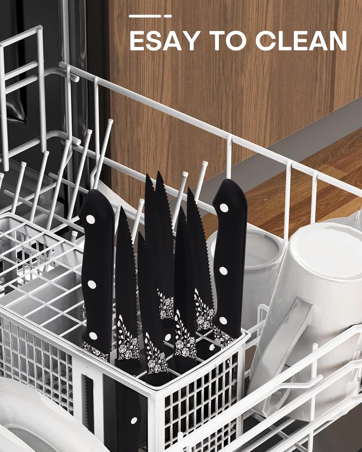 8Pieces Steak Knives,Matte Black Steak Knives Set of 8,Stainless Steel