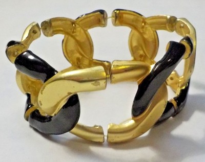 Vintage stretch enamel gold tone Vintage Gold Tone Omega Stretch Belt With Yellow Enamel  main image 4