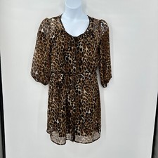 Y2K Sheer Leopard Belted Mini Dress M Layered Slip Lined Party Glam Express