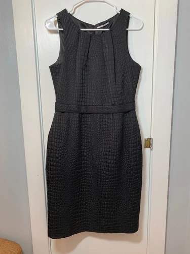 ELIE TAHARI Embossed Alligator Pattern Little Black Cocktail Party Dress SZ 12 - Picture 1 of 9