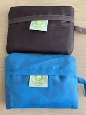 O-WITZ Reusable Shopping Bags Ripstop Folds Into Pouch 2 Pack Classic Blue Brown