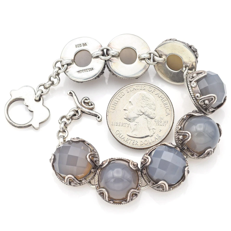 Brazalete vintage de plata esterlina Suarti Bali BA con eslabones de calcedonia Foto 3 de 4