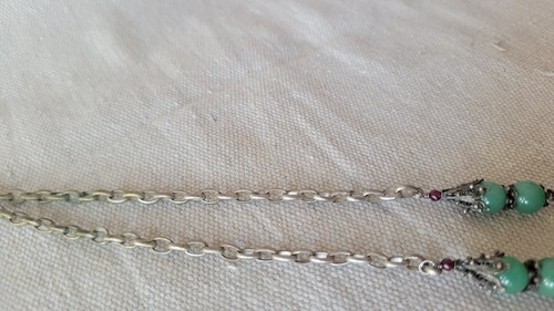 Old Chinese Art Deco Style Silver & Natural Green Jade Pendant Hand Carved Discs - Picture 9 of 11