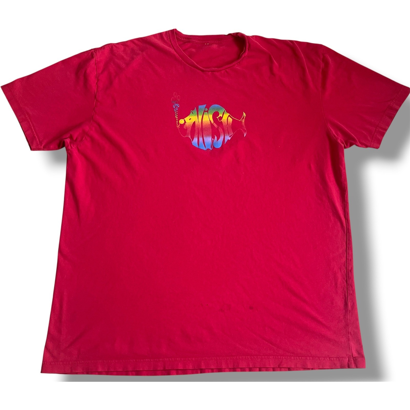 Phish Band T-Shirt Mens XL Red Rainbow Fish Graphic Short Sleeve Concert Tee Y2K