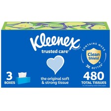 Kleenex Trusted Care Facial Tissues, 3 Flat 160 Tissues Pack of 3 , White