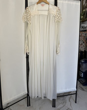Flora Nikrooz White Lace Long Robe with Lace Trim, Lace Fabric