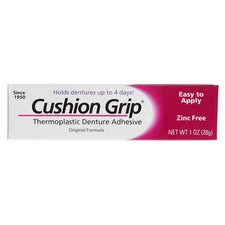 Cushion Grip Thermoplastic Denture Adhesive 1oz (2 Pack)–Extra Strong Hold Up to