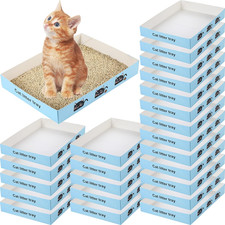 30 Pack Disposable Cat Litter Box Foldable Paper Kitty Tray 13.8X10X2 in Small L