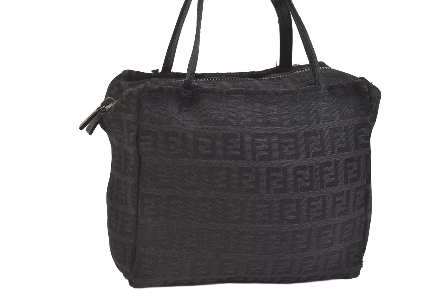 Autentica borsa a mano FENDI Zucchino vintage borsetta tela pelle nera spazzatura 5775N