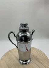Vintage Art Deco Chrome Metal Cocktail Shaker Pitcher Spout Handle Barware 12"