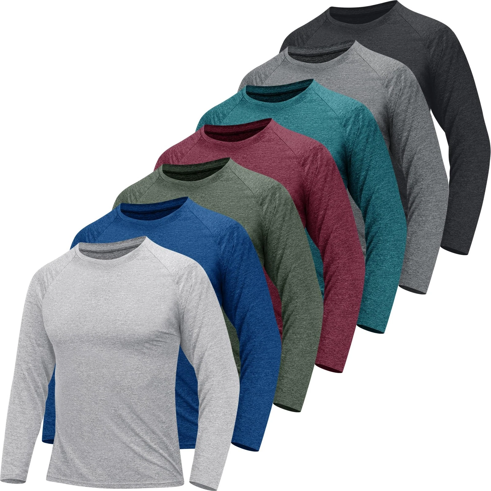 7 Pack Long Sleeve Shirts for Men - Quick Dry Moisture Wicking UPF 50+ Sun Pr...