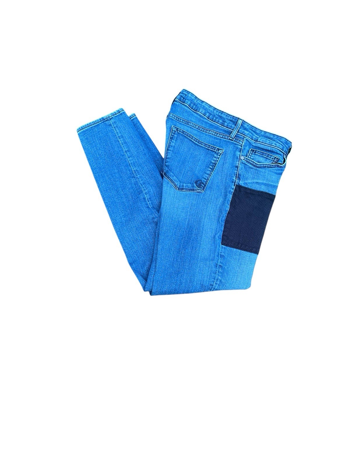 Women Blue Jeans with designer, black frontal pat… - image 1