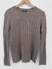 Saks Fifth Avenue 100% Cashmere Sweater Women’s Size S Brown Ribbed Crewneck