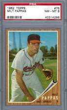1962 Topps #075 PSA 8 Milt Pappas Orioles 75