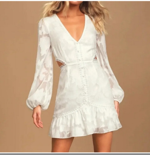Lulus State of Grace White Long-Sleeve Cutout Minidress, Small, NWT