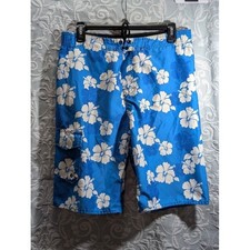 Hang Ten Swim Trunks Mens Large Blue Hawaiian Floral Board Shorts Lined