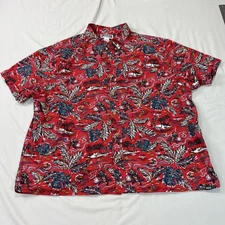 Duluth Trading Hawaiian Shirt Mens 2XL XXL Red Loud Island Beach Relaxed Fit EUC