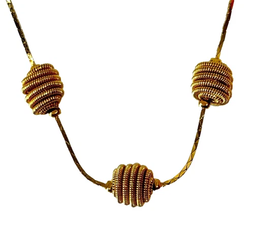 Vintage Trifari Coiled Ball Beaded Necklace Gold Tone Costume Jewelry Signed