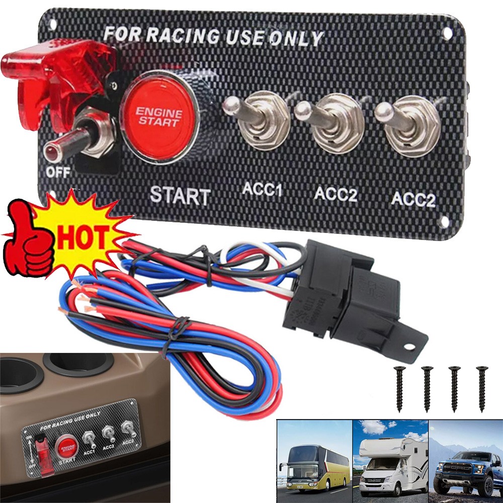 Racing Car Ignition Switch Panel Engine Start Push Button 12V Toggle Starter Kit