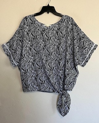 Animal Zebra Print Pullover Top L Black & White Dolman Sleeve COOPER ELLA $55
