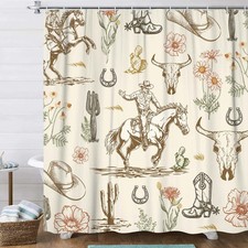 Western Cowboy Shower Curtain for Bathroom, Farmhouse Country Cowboy Cactus D...