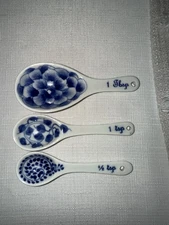 Measuring Spoons Blue White Ceramic Provencal
