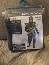 Halloween Costume Boys' Size XL 14-16 Skull Ninja Black w/ Gold 6 Piece Set