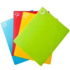Flexible Plastic Cutting Board Mats, Colored Mats With Food Icons, Gripped Ba...